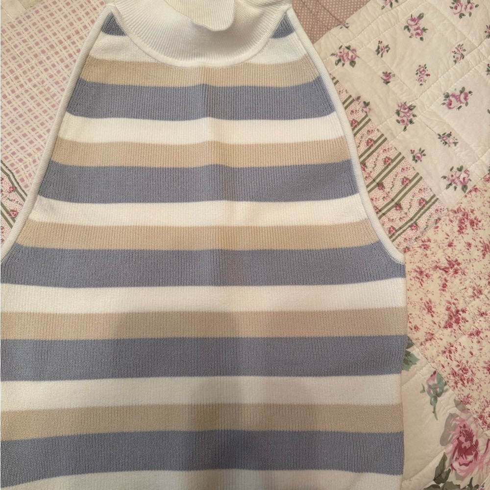 Babaton Blue and Cream Knit Top